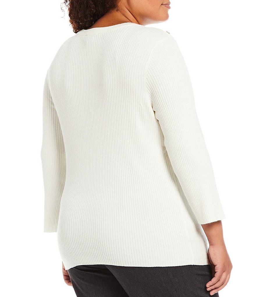 Ruby Rd. Plus Size Ombre Striped 3/4 Sleeve Button Front Long Cardigan