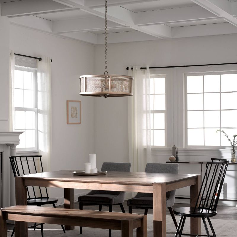 18" Metal Dixsie Caged Farmhouse Chandelier Woodgrain - River of Goods