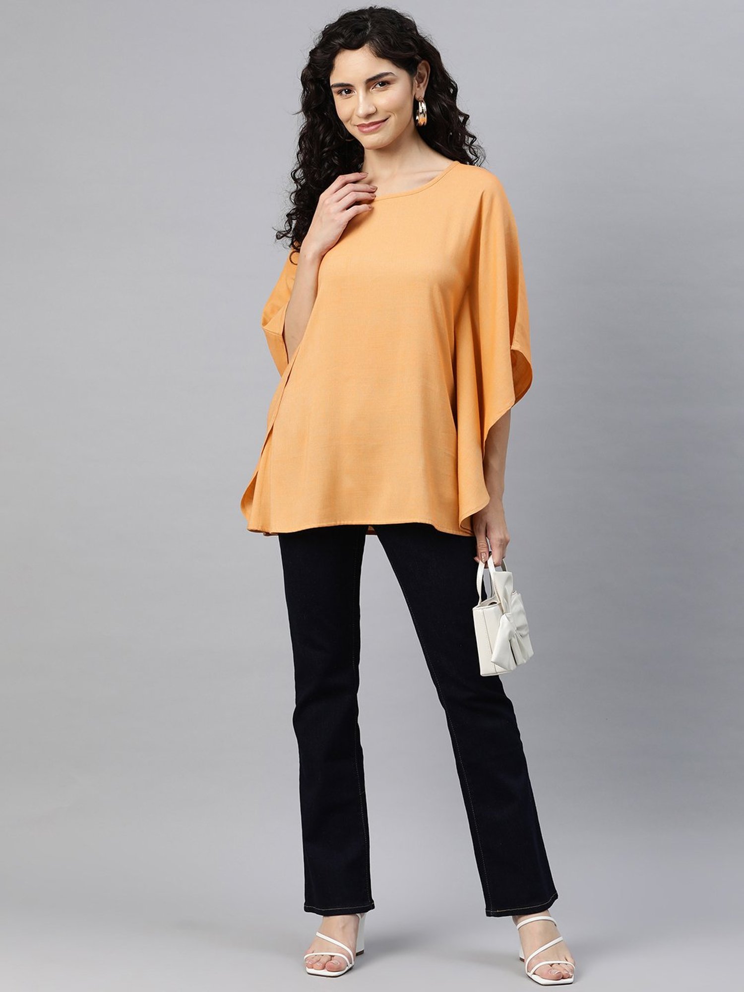 Cottinfab Light Orange Cotton Regular Fit Kaftan Top