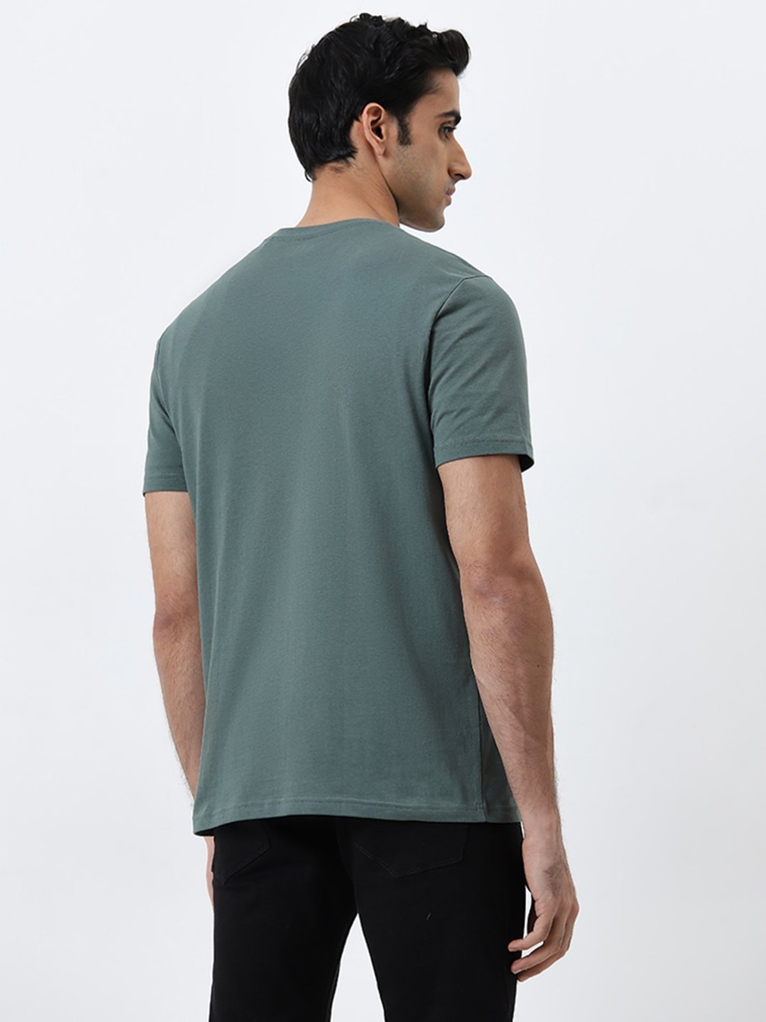 WES Casuals by Westside Green Solid Slim-Fit Cotton T-Shirt