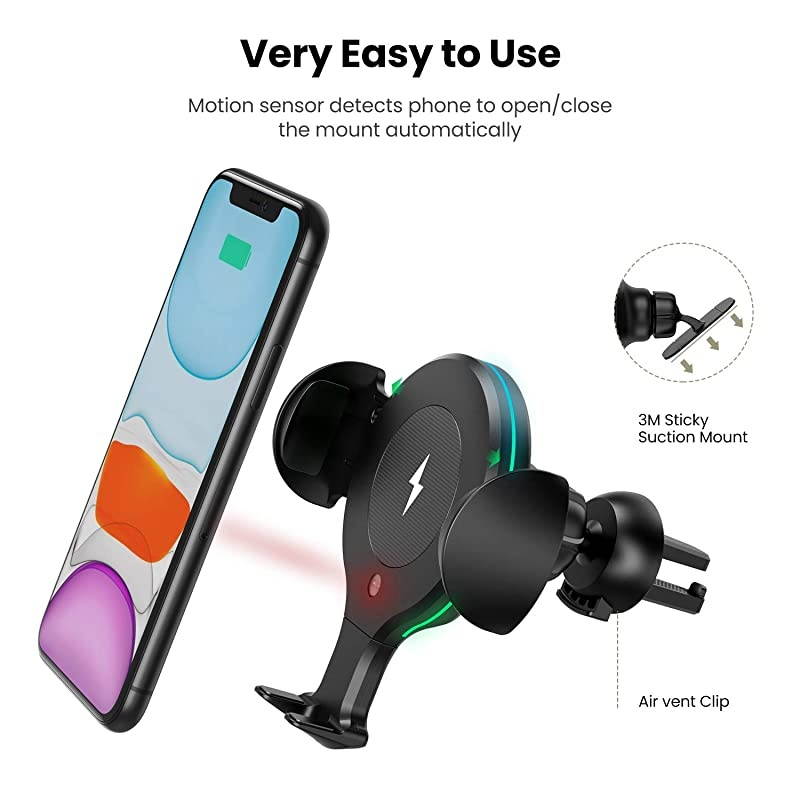Wireless Car Charger,Automatic Sensor Car Phone Holder,10W Qi Fast Charging Auto-Clamping mount,Air Vent Dash for iPhone 11/11 Pro/11 Pro Max/Xs MAX/XS/XR/X/8/8+, Samsung S10/S10+/S9/S9+/S8/S8+