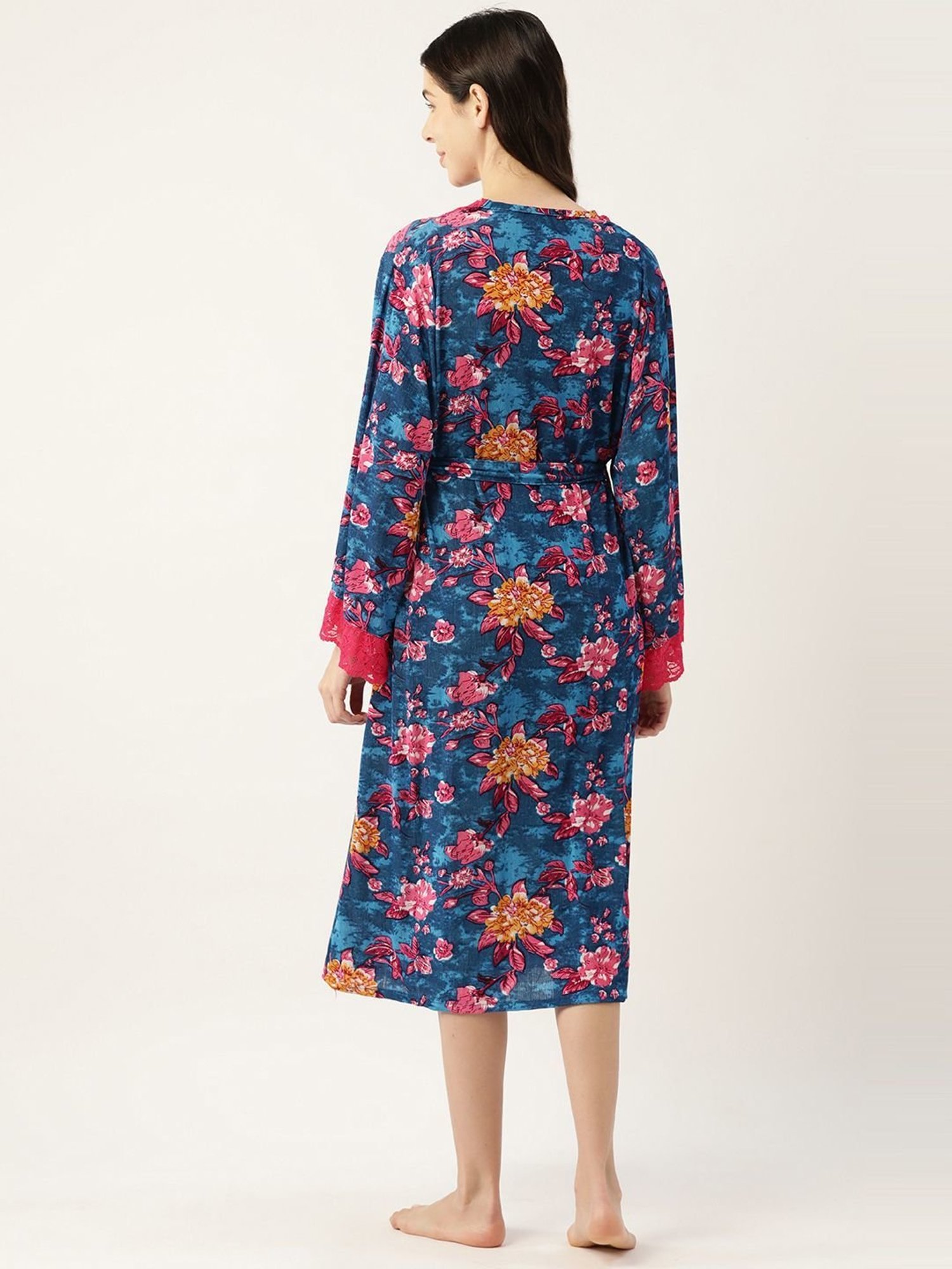 Ms.Lingies Blue Printed Nightwear With Robe