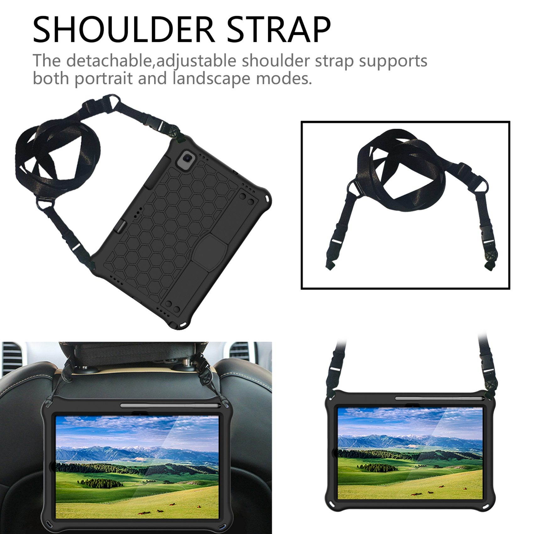 Case for Samsung Tab A7 10.4 2020 T500/T505/Tablet Protection Case with Strap and Tablet Stand (Black)