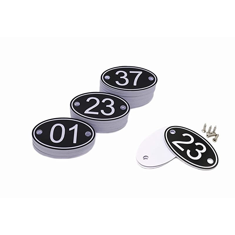 Engraved 30mm x 50mm Oval Table Numbers (51-100) Pubs Restaurants Clubs - Black - 51 to 100