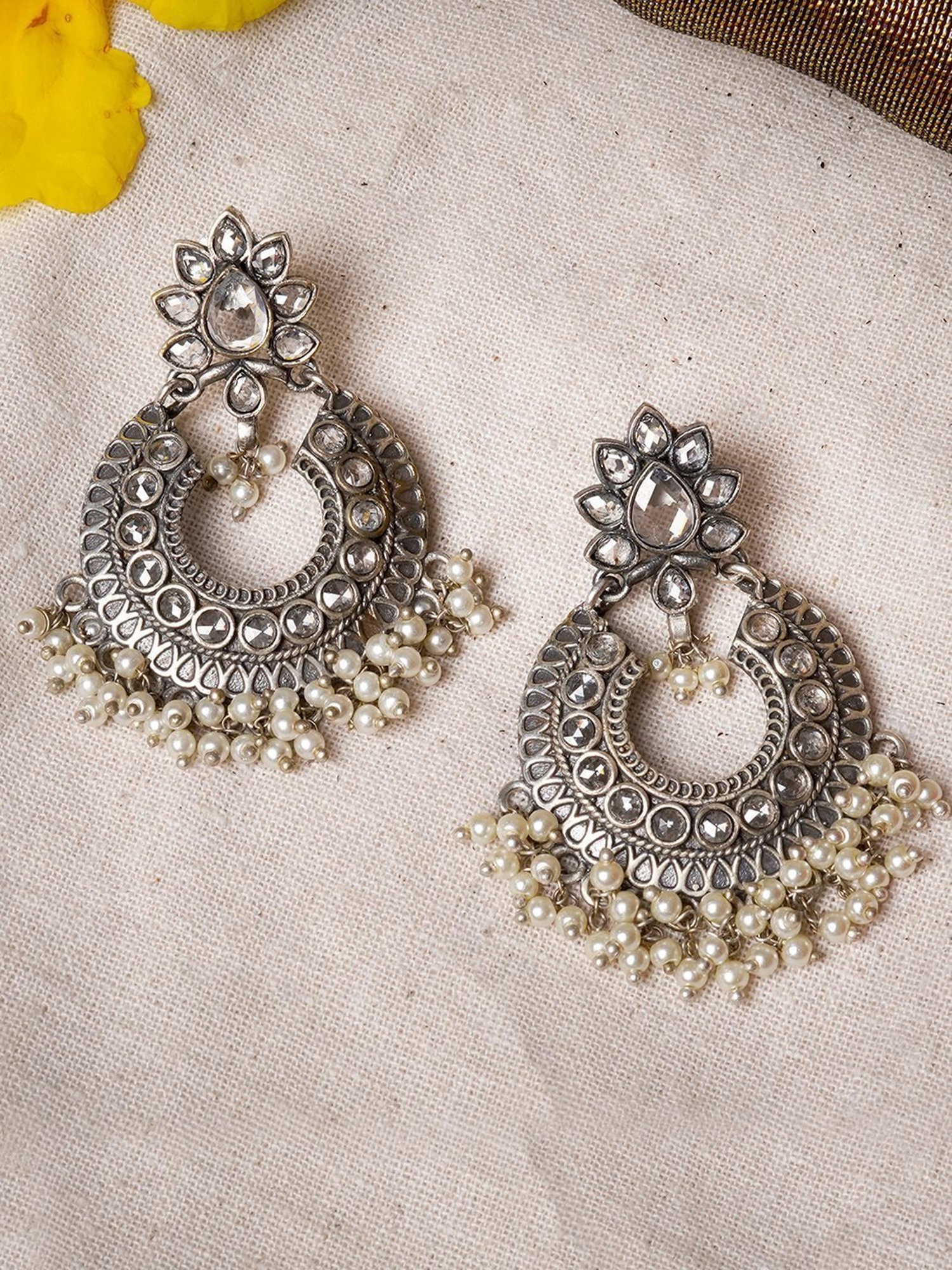 Teejh Ethnic Tvesha Silver Oxidized Chand Bali Earrings