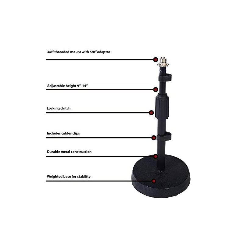 Desktop Microphone Stand 9 14 Adjustable Height Desk Mic Holder Weighted Cast Iron Base 38 58 adapter screw Table Top Non slip Rubber Feet