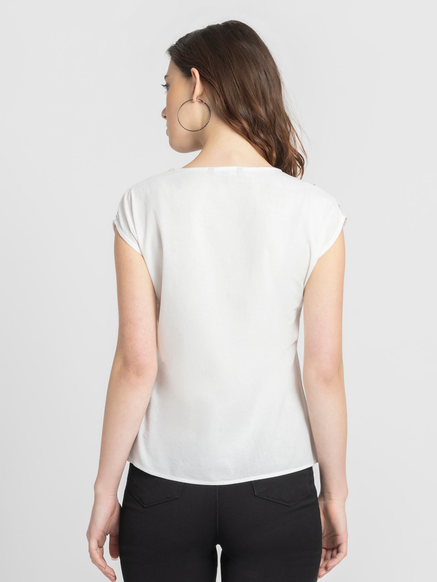 SHAYE White & Black Cotton Embroidered Top