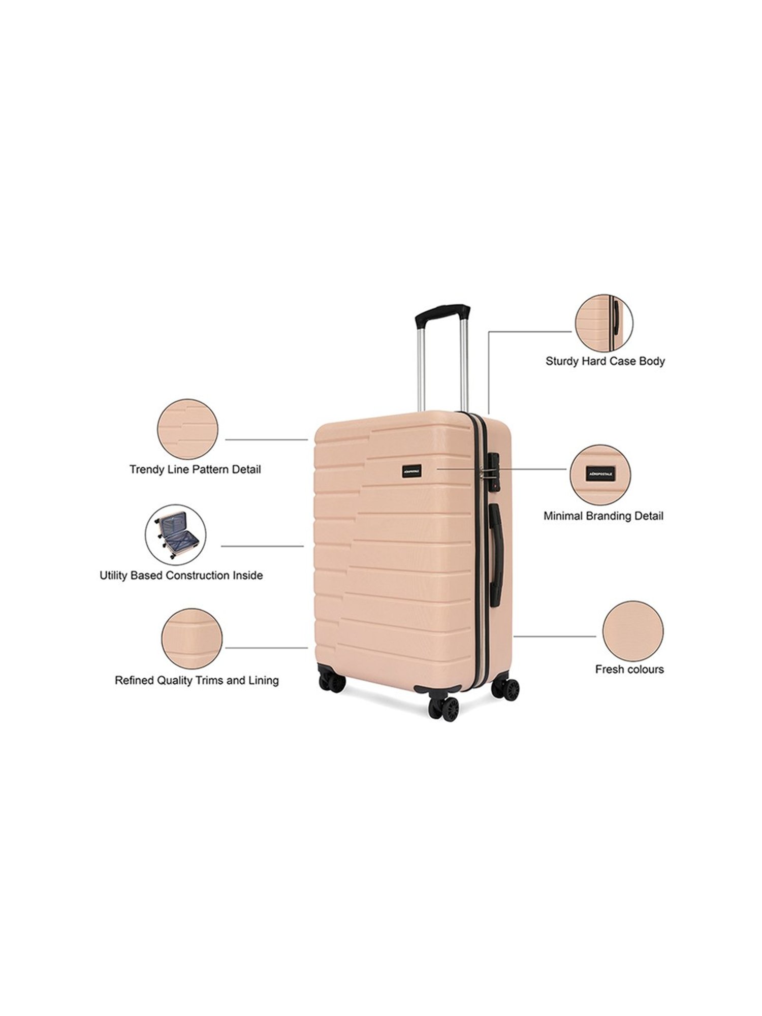 Aeropostale Stout Beige Textured Hard Medium Trolley Bag - 27 cm