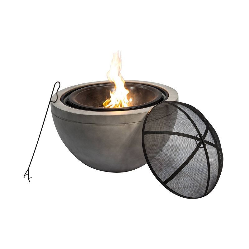 30" Outdoor Round Wood Burning Fire Pit with Concrete Base - Gray - Peaktop