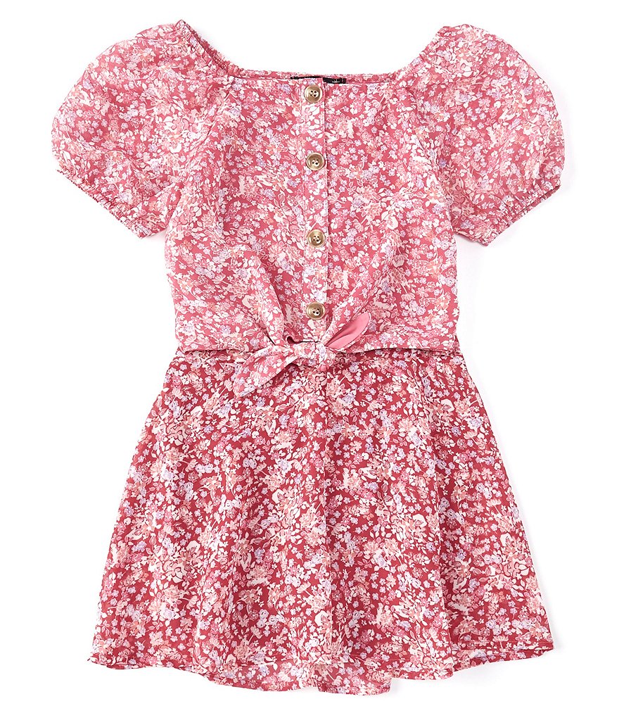 Xtraordinary Big Girls 7-16 Short-Sleeve Button-Front Floral Top & Skirt Matching Set