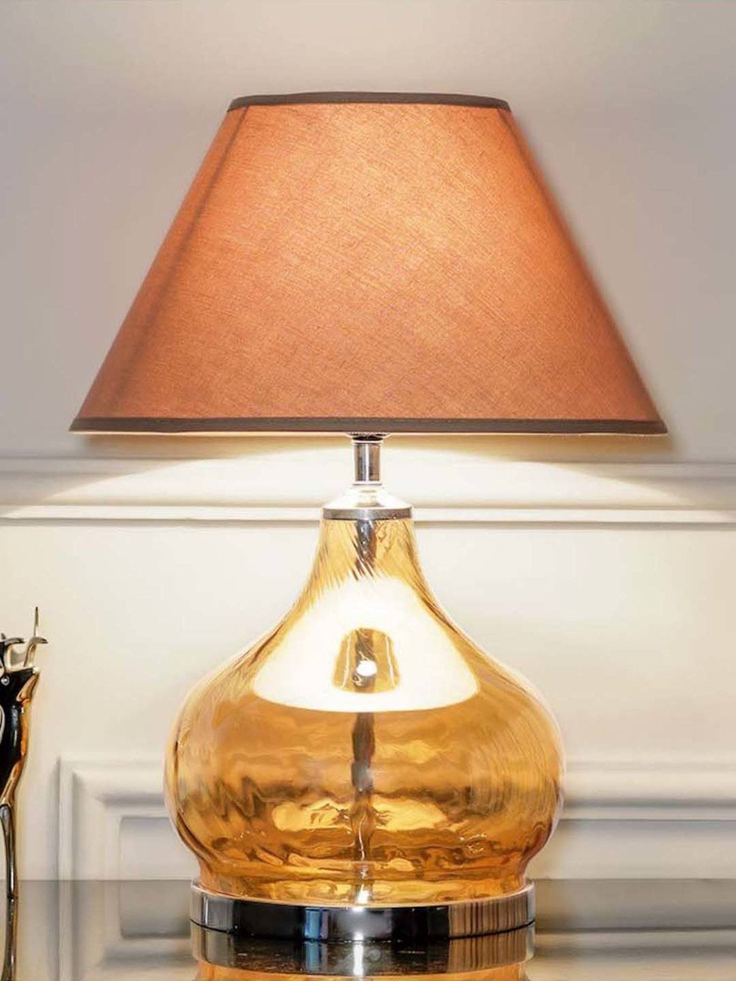 Kapoor Lamp Shades Amber & Nickel Glass Ingram Table Lamp With Cotton Shade