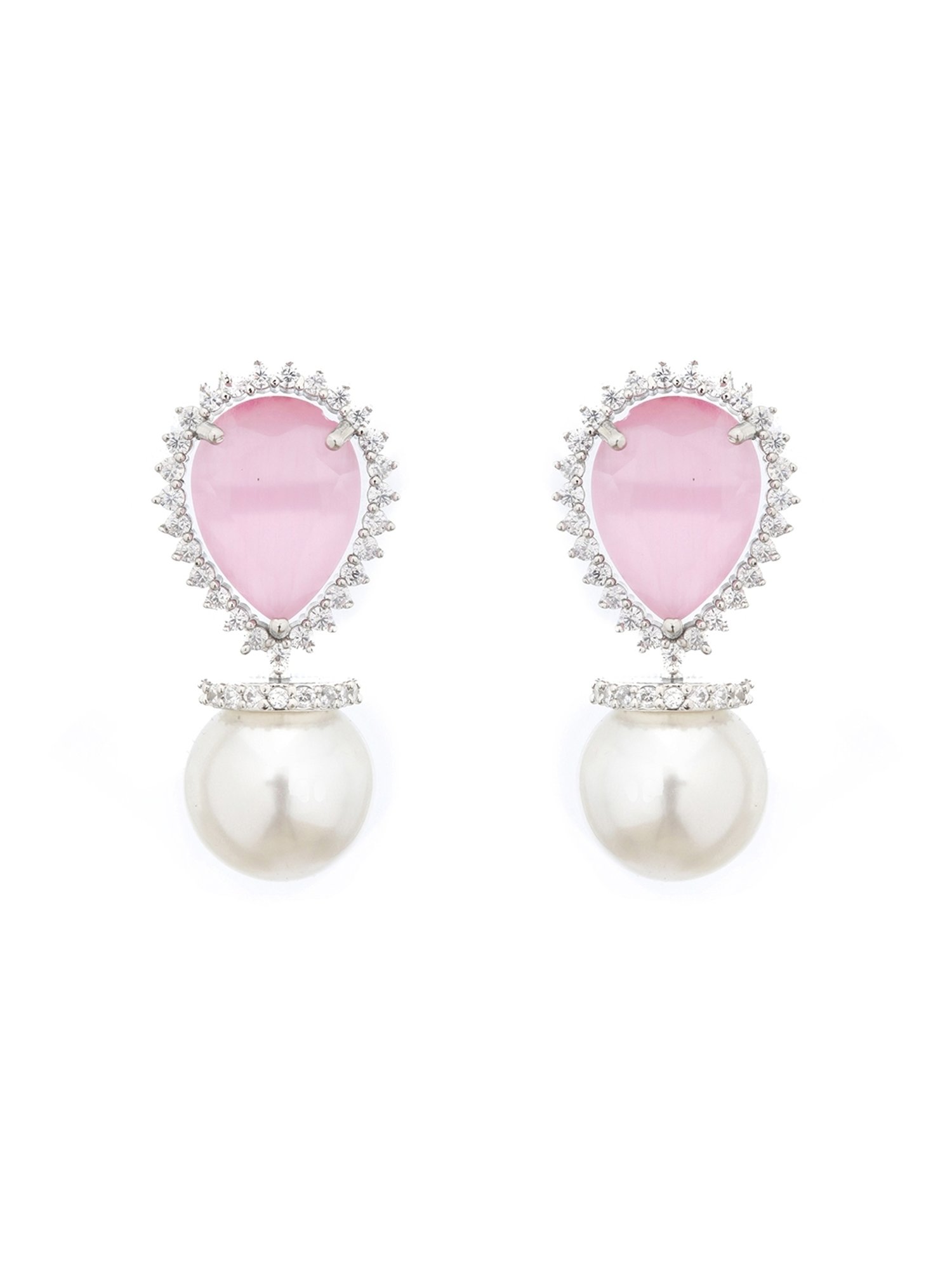 Saraf RS Jewellery White Pearl Beaded Pink AD Studded Minimal