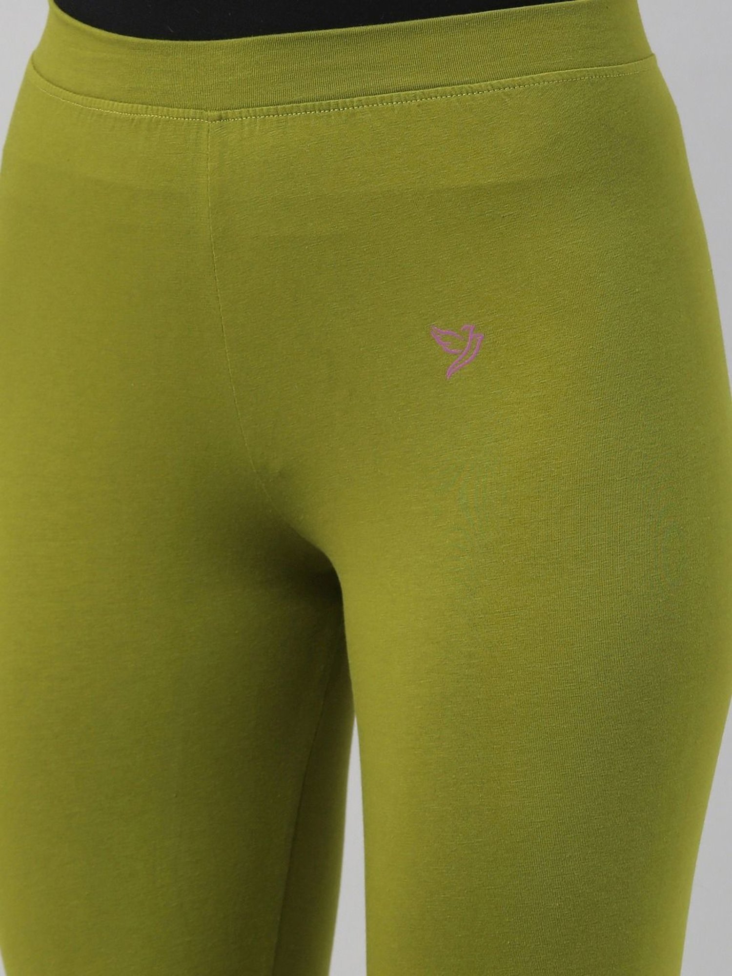 TWIN BIRDS Green Cotton Full Length Leggings