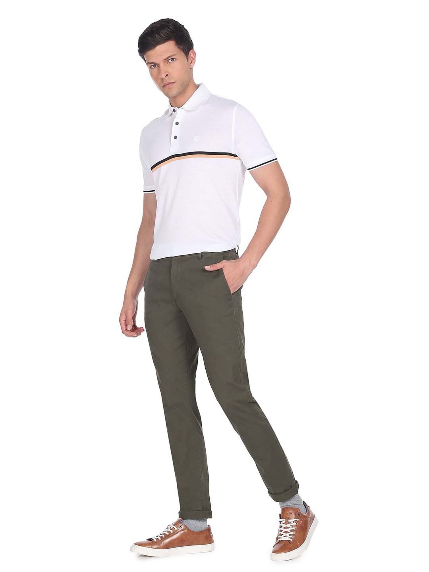 Arrow White Regular Fit Striped Cotton Polo T-Shirt