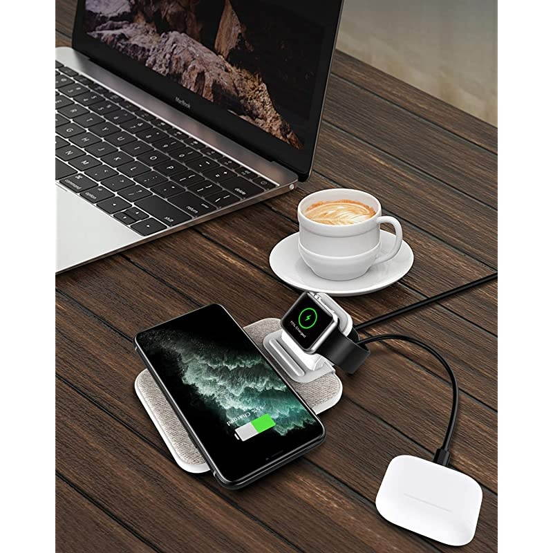3 in 1 Wireless Charger iPhone Apple Charging Station, MFi Certified Wireless Charging Pad Qi Fast Chargers Stand Dock for iPhone 11/12/11 Pro/SE 2020/XS Max/XR/X/8/8Plus/iWatch/Airpods