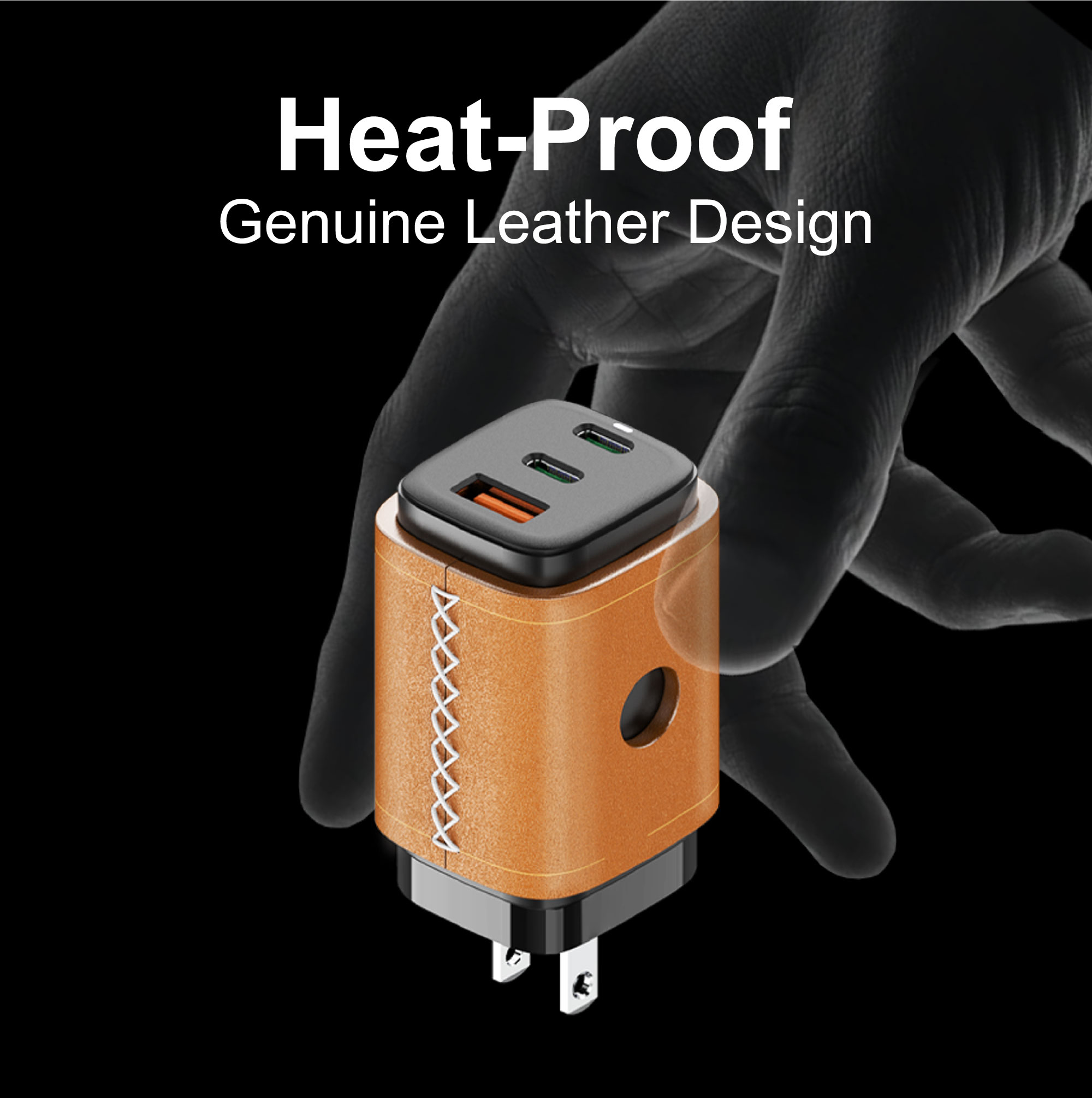 VogDUO USB C Charger, 65W 3 Ports GaN, Fast Charging, Foldable Plug, Genuine Leather style, compatible with iPad, iPhone 12/12 Mini/12 Pro/12 Pro Max/SE/11, Nintendo Switch, MacBook