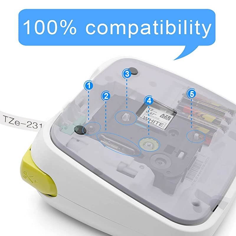 Compatible Label Tape Replacement for Brother P Touch TZe231 TZ231 TZe231 Laminated Black on White 047 Inch x 262 feet12mm x 8m Work with Brother Ptouch Label Maker 5 Pack