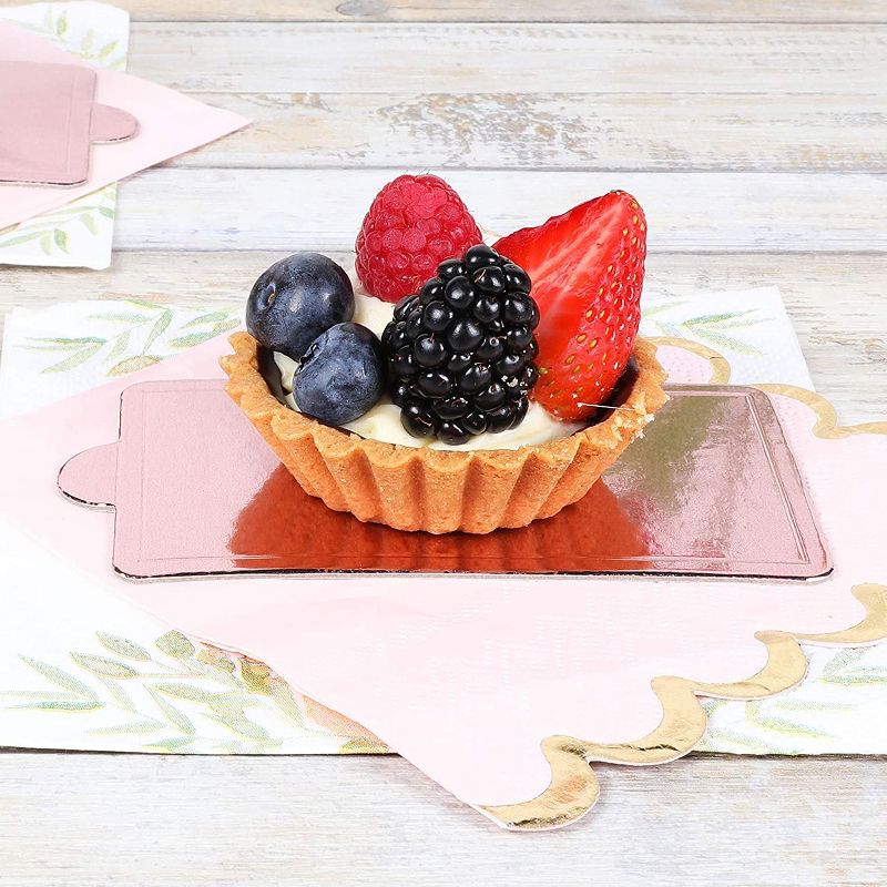 Sparkle and Bash 200 Pack Mini Rose Gold Foil Cake Boards, Rectangular Dessert Base (4 x 2.8 In)