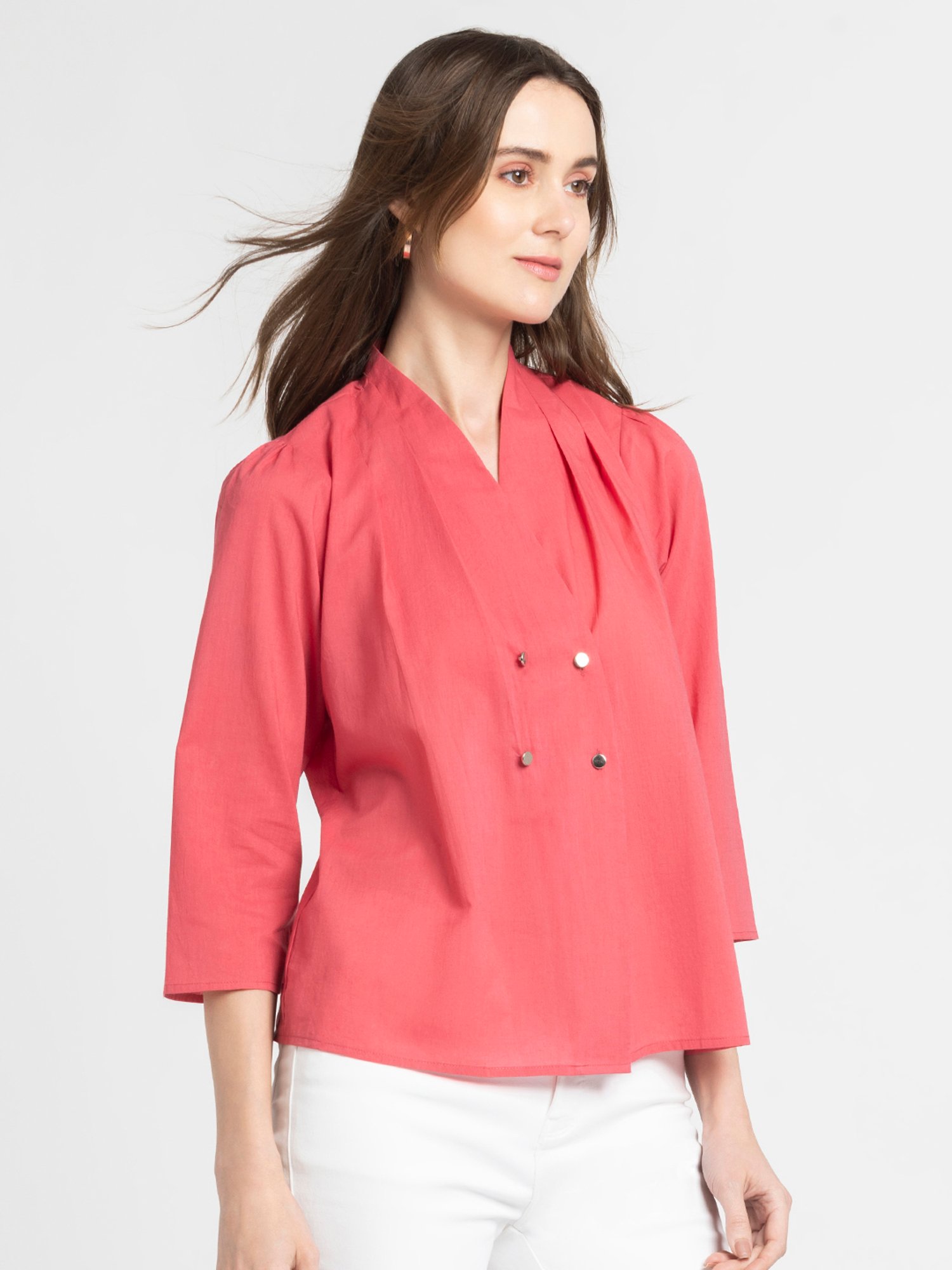 SHAYE Coral Cotton Regular Fit Top