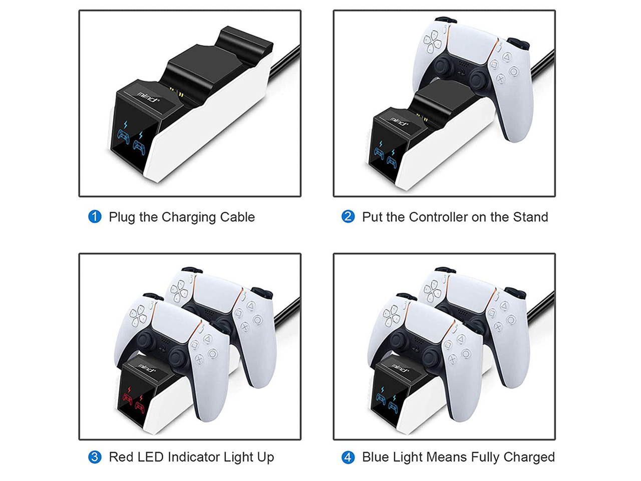 PS5 Controller Charger, Fast Dual Controller Charging Docking Station ,Charging Dock Stand with USB Type C Charge Cable for Dual Sony Playstation 5 Controllers