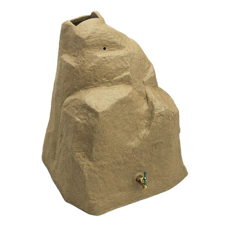 Good Ideas Rain Wizard Outdoor 42 Gallon Weatherproof Rain Barrel Rock with Brass Spout, Sandstone