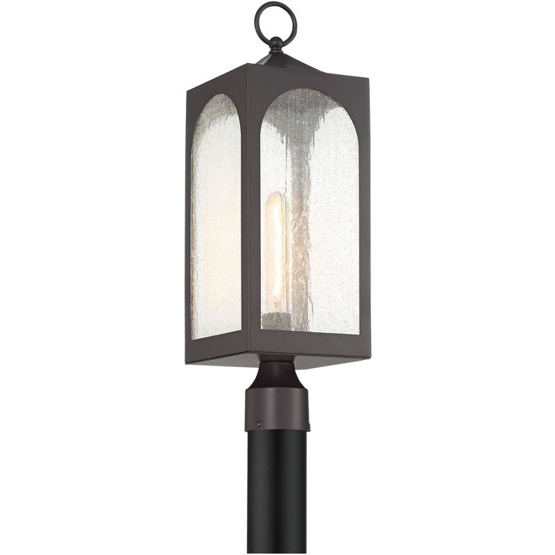 Possini Euro Design Modern Outdoor Post Light Fixture Bronze 22" Seedy Glass Lantern Porch Patio Deck Garden Yard Driveway Walkway
