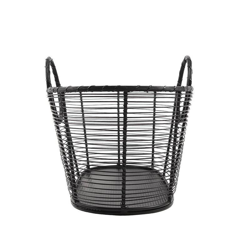 23"  Small Hand-Woven Steel Harvest Oval Basket Black - ACHLA Designs