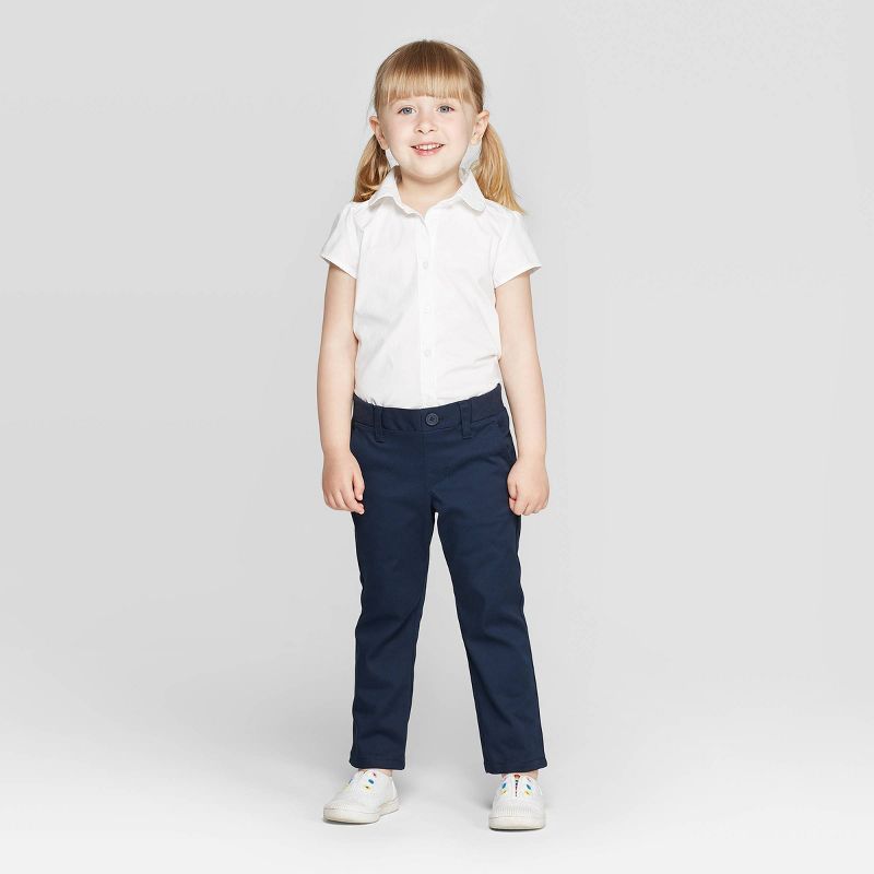 Toddler Girls' Straight Fit Uniform Chino Pants with Rib Waistband - Cat & Jack™ Navy 2T