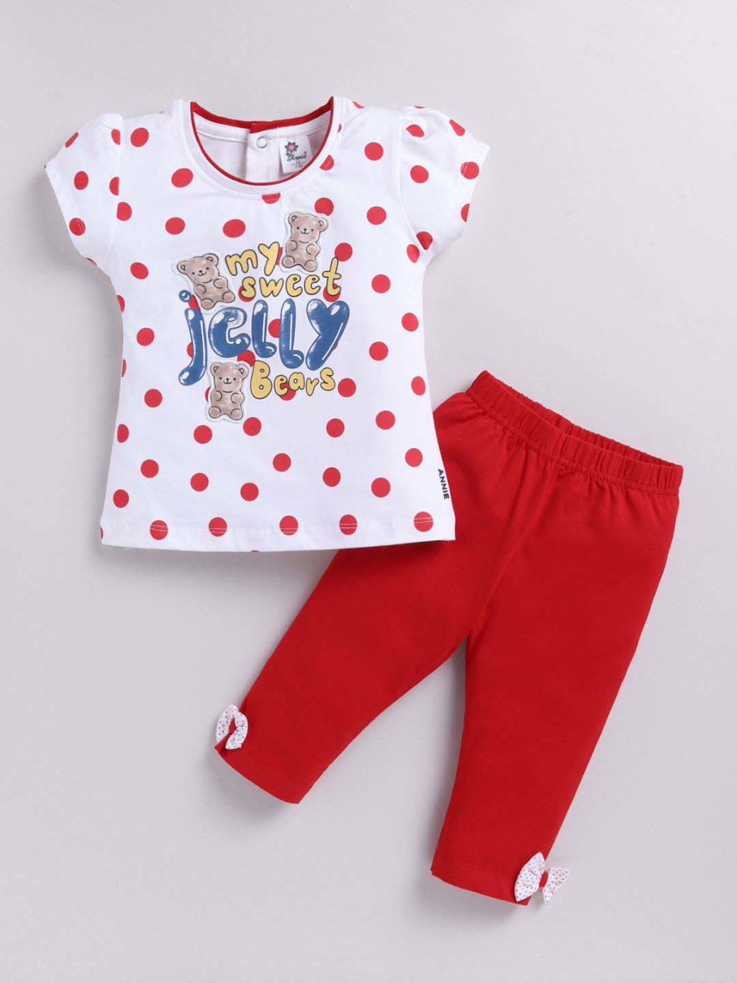ANNIE Girls Red & White Cotton Printed Co-ord set