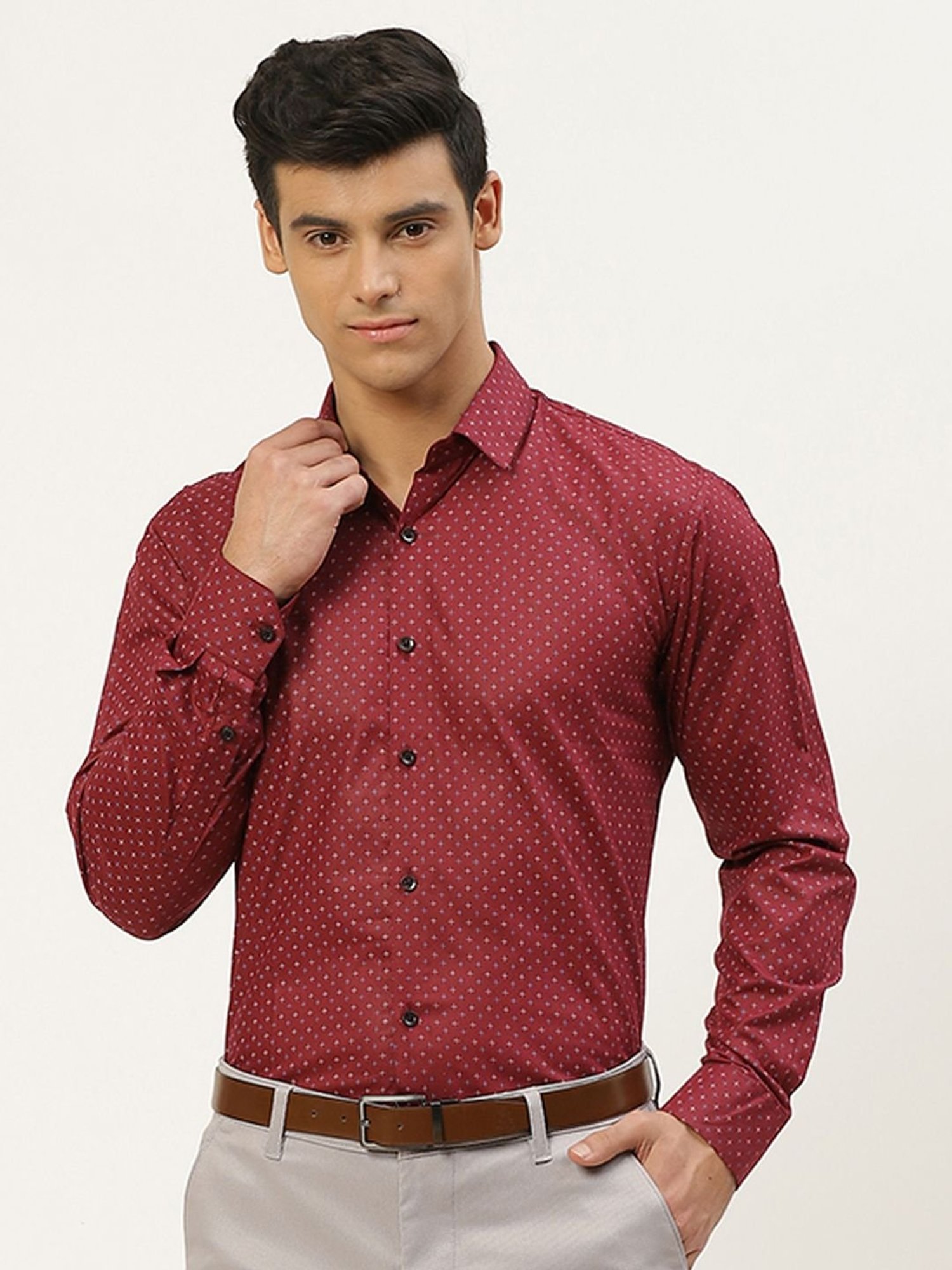Sojanya Maroon Cotton Regular Fit Printed Shirt