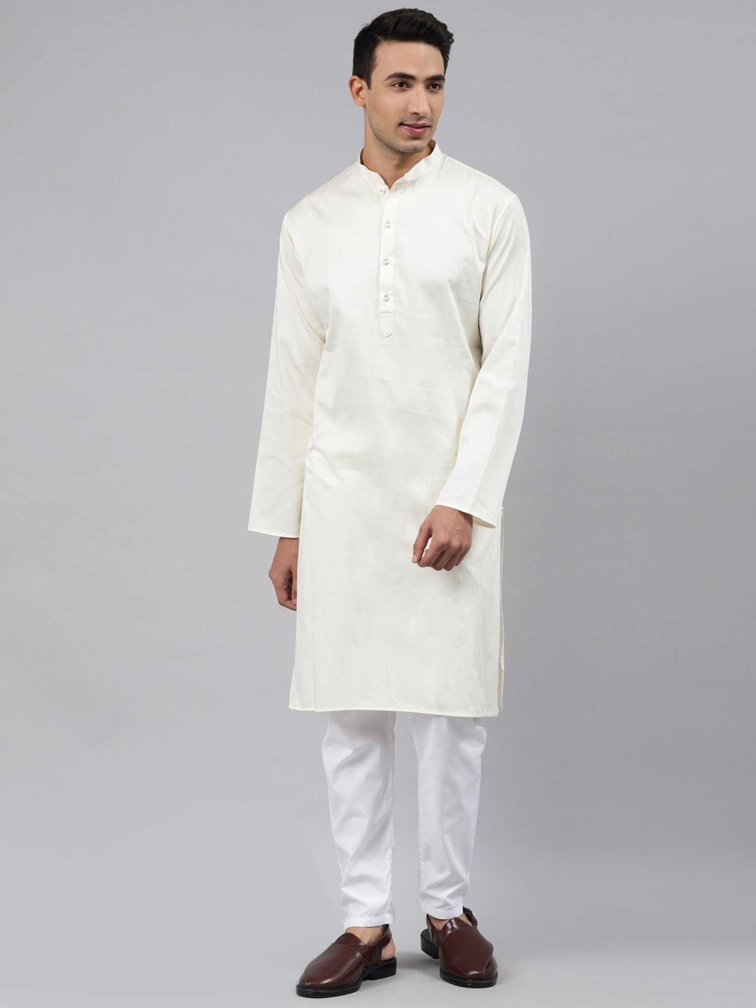 ManQ Cream Regular Fit Ethnic Wear
