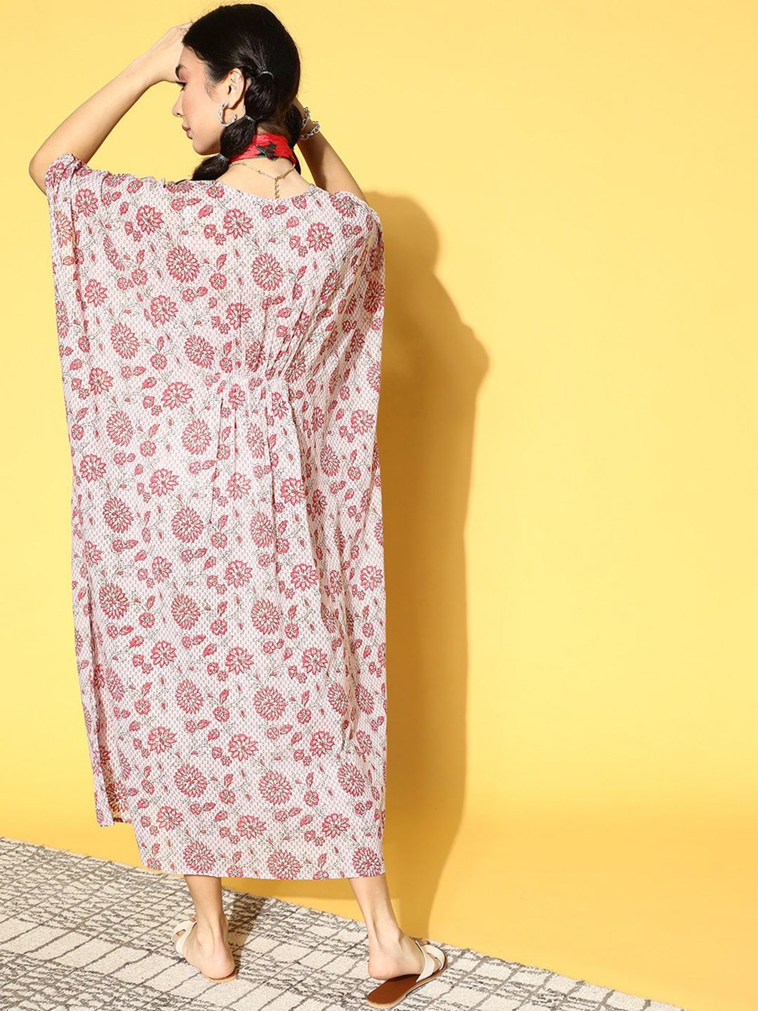 Prakrti Pink Cotton Printed Kaftan