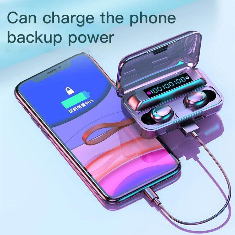 TWS Wireless 5.0 Headset Waterproof Stereo Charging Box Earbuds Sports Headset With In-ear J9P6