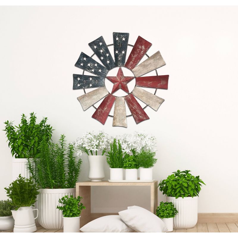 Alpine Patriotic Windmill Metal Wall Decor