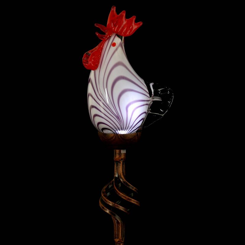 29.13" Metal and Glass Solar Pink Rooster Stake Pink - Exhart