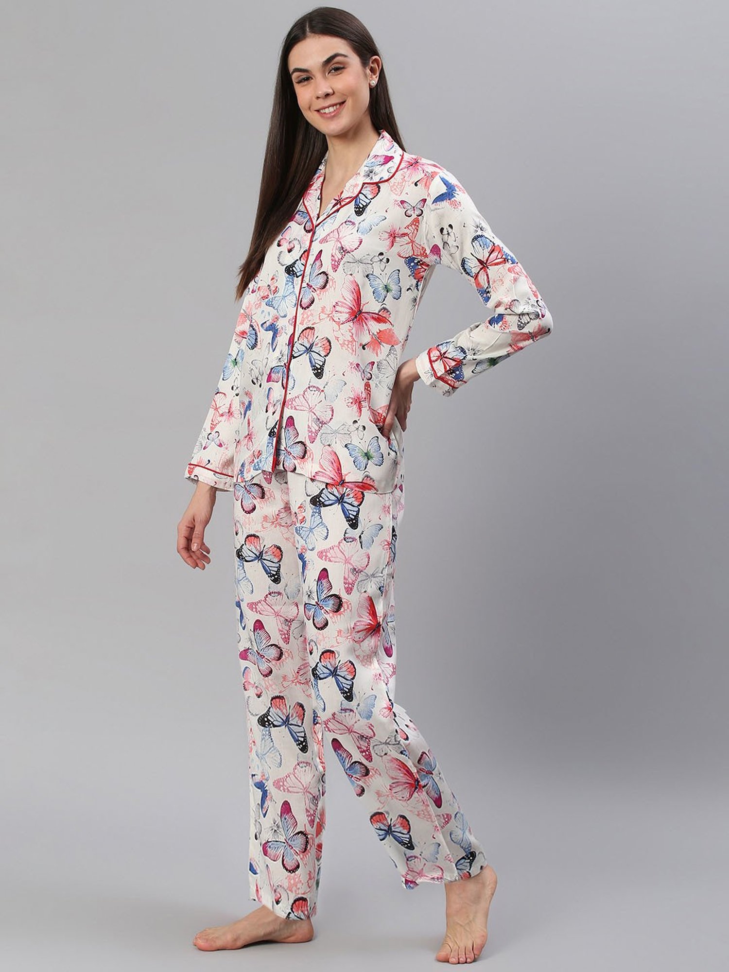 Cation Off White Printed Shirt With Pyjamas
