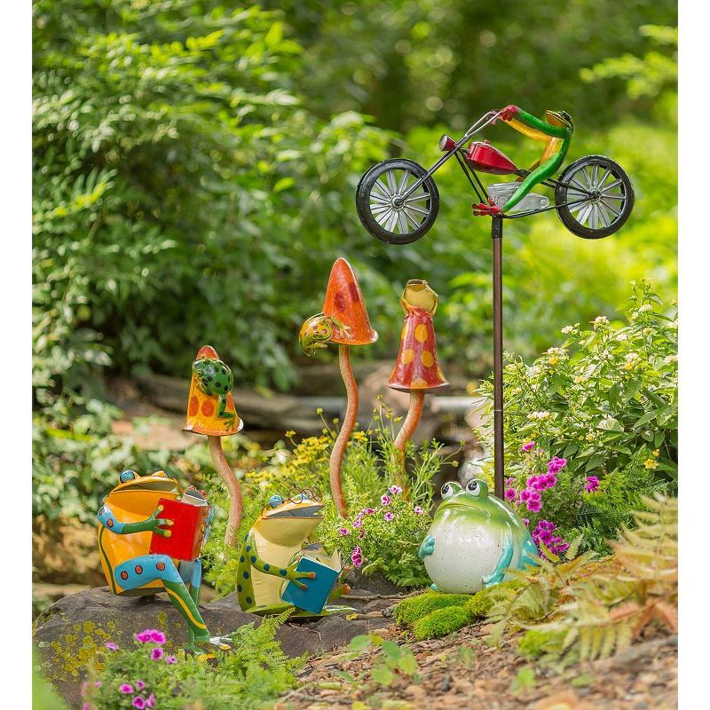 Wind & Weather Frog Riding Motorcycle Metal Wind Spinner