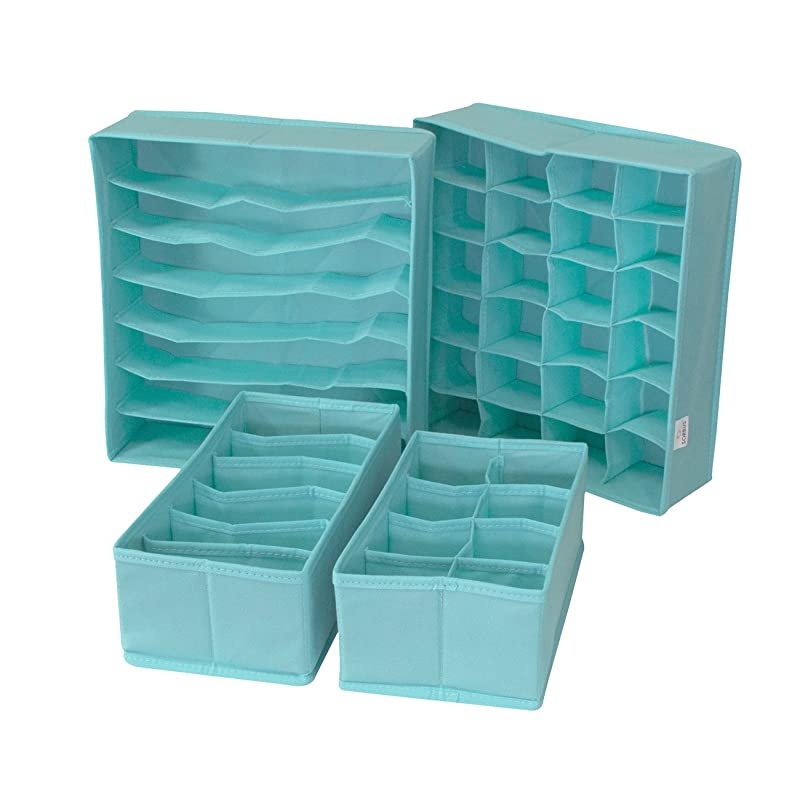 Set of 4 Foldable Drawer Dividers, Storage Boxes, Closet Organizers, Under Bed Organizer (Aqua)