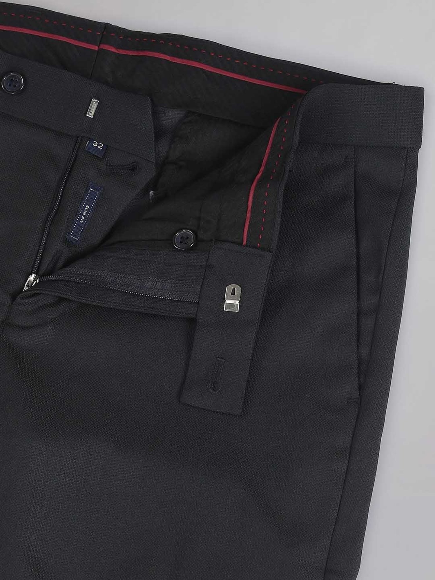 AD by Arvind Navy Slim Fit Flat Front Trousers