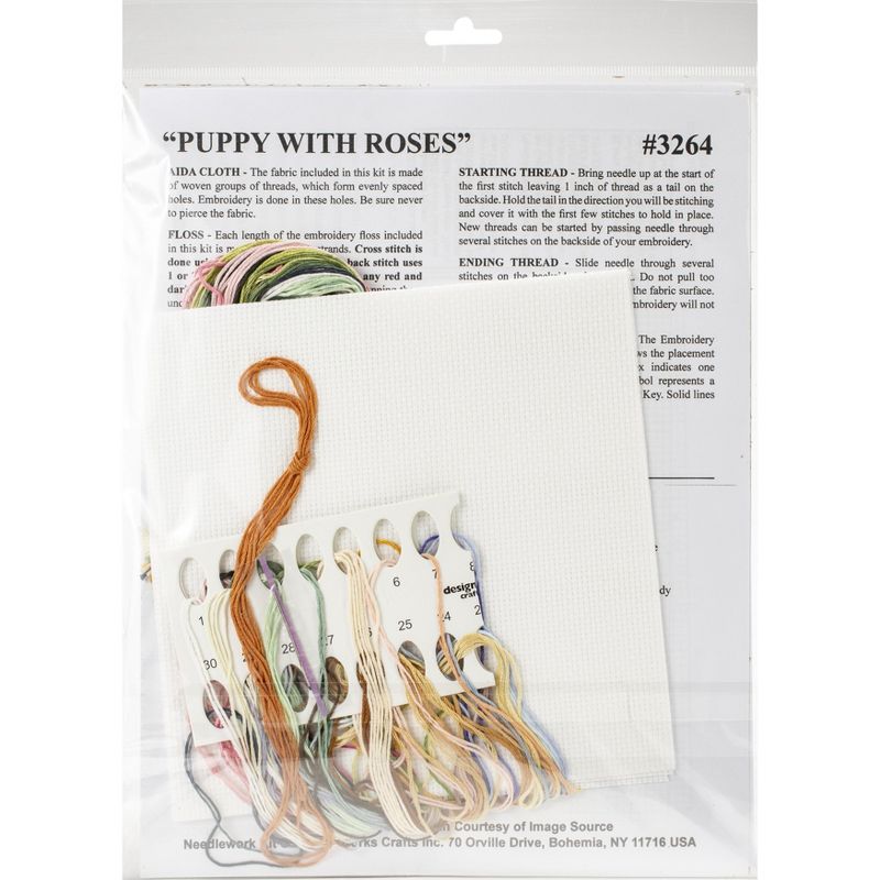 Design Works Counted Cross Stitch Kit 10"X10"-Puppy W/Roses (14 Count)