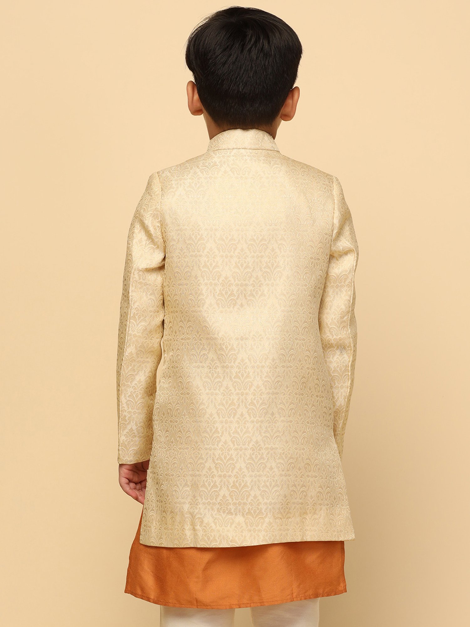 KISAH Boys Beige Embroidered Full Sleeves Sherwani
