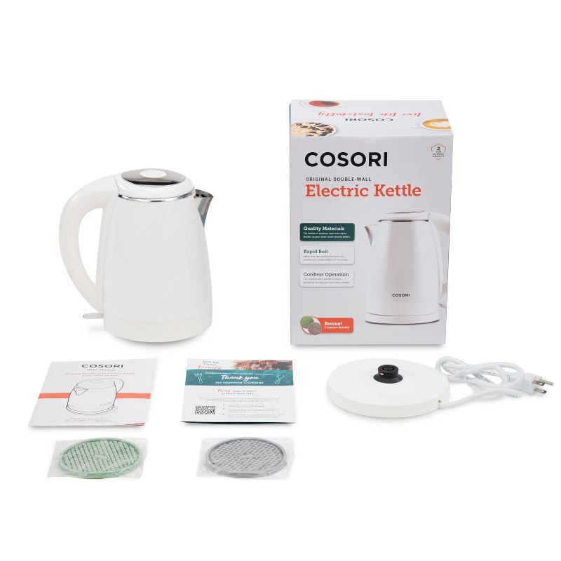 Cosori Original 1.7L Double-Wall Electric Kettle with Bonus Coasters - White