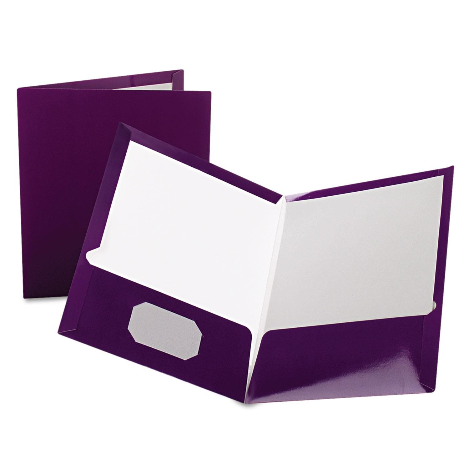 Oxford High Gloss Laminated Paperboard Folder 100-Sheet Capacity Purple 25/Box