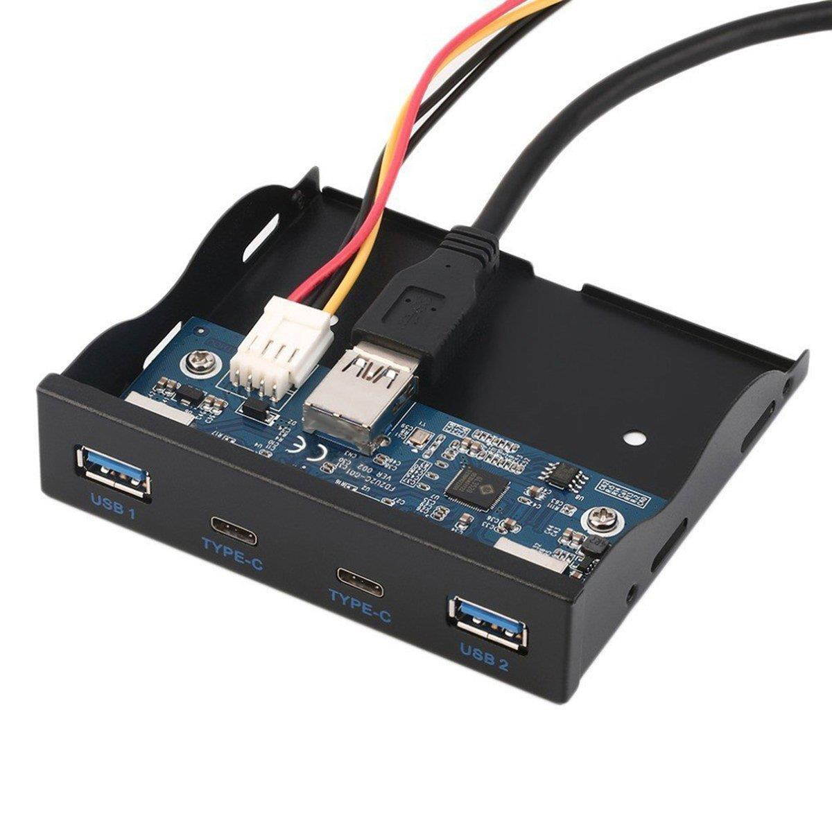 XinYS Desktop 2-Port USB A USB 3.0 Type -C USB C 3.5 inch Front Panel Data Hub for PC, 20pin/19pin to USB3.0