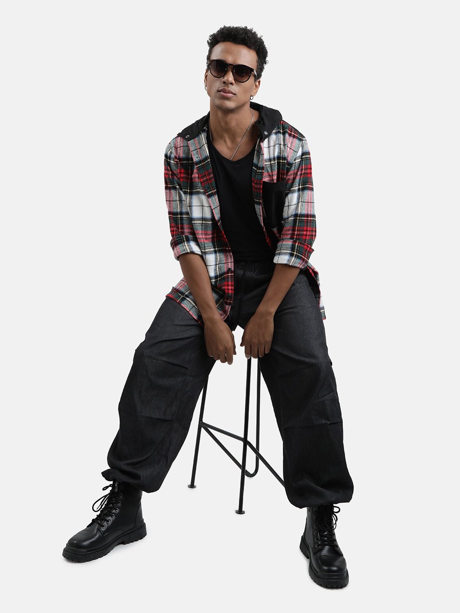 Bene Kleed Multicolor Regular Fit Check Cotton Hooded Shirt