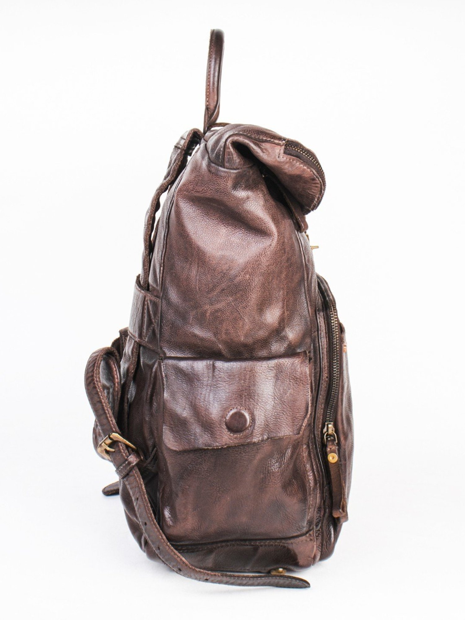 Art N Vintage Leo Brown Leather Solid Large Backpack