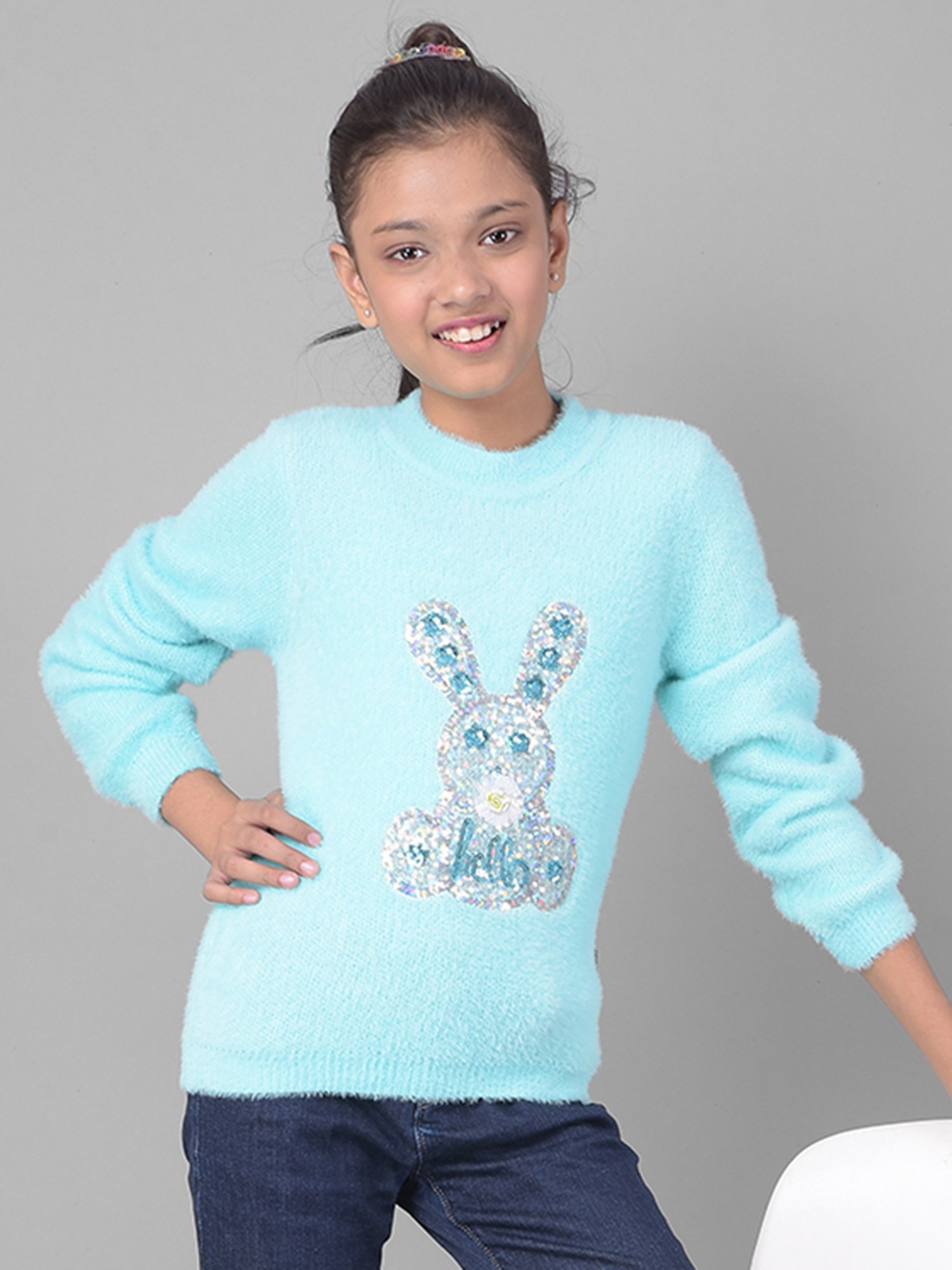 Crimsoune Club Kids Blue Embellished Full Sleeves Sweater