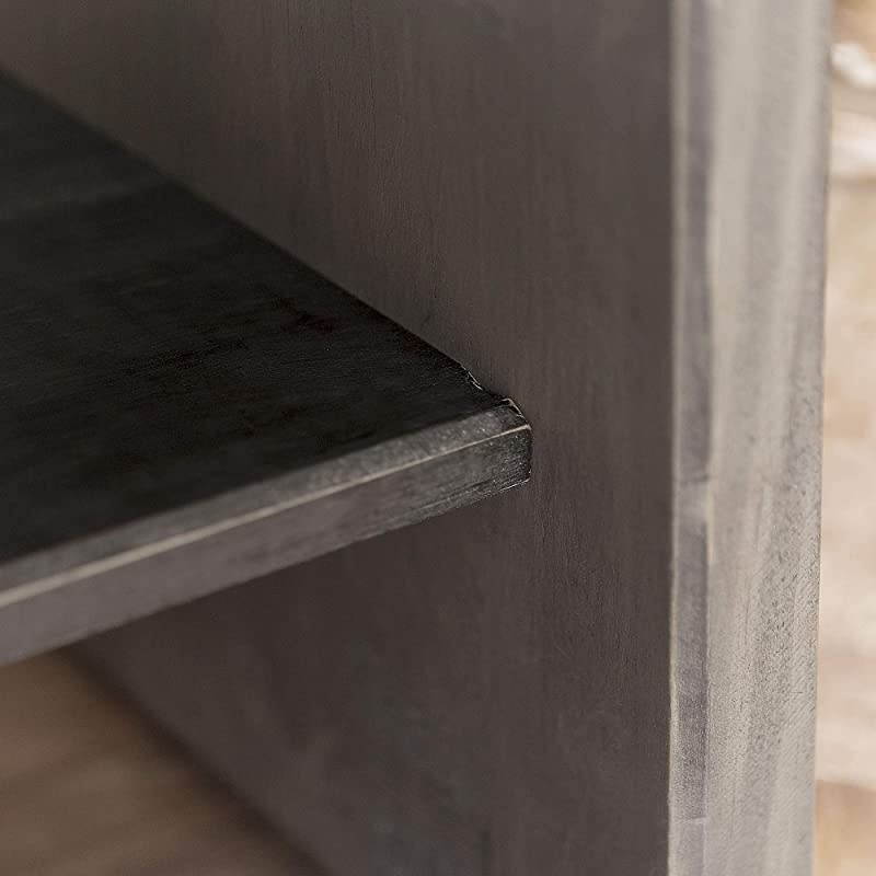 Edison Cheyenne Rustic Solid Wood Two Tier Entryway Bench, 58 Inch, Grey