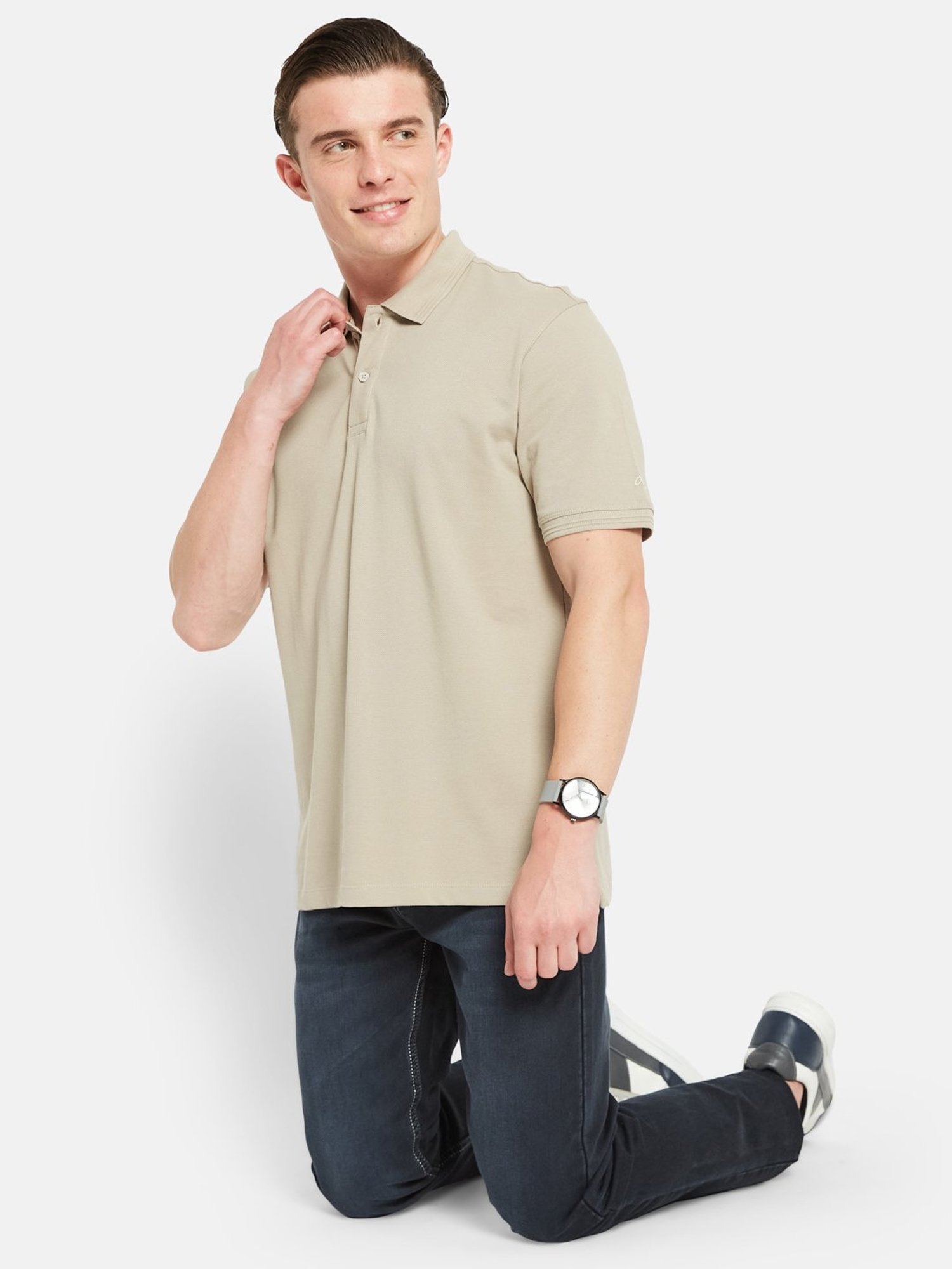Octave Stone Beige Regular Fit Polo T-Shirt