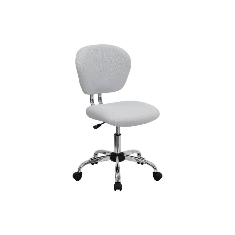Mid-Back White Mesh Padded Swivel Task Office Chair with Chrome Base